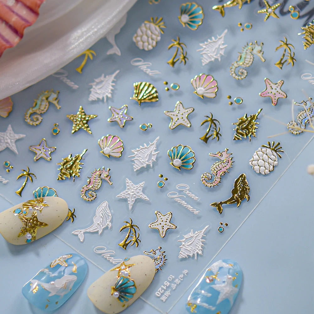 Ocean Theme 5D Self-Adhesive Nail Art Stickers & Manicure Decals Nail Art Stickers QXL