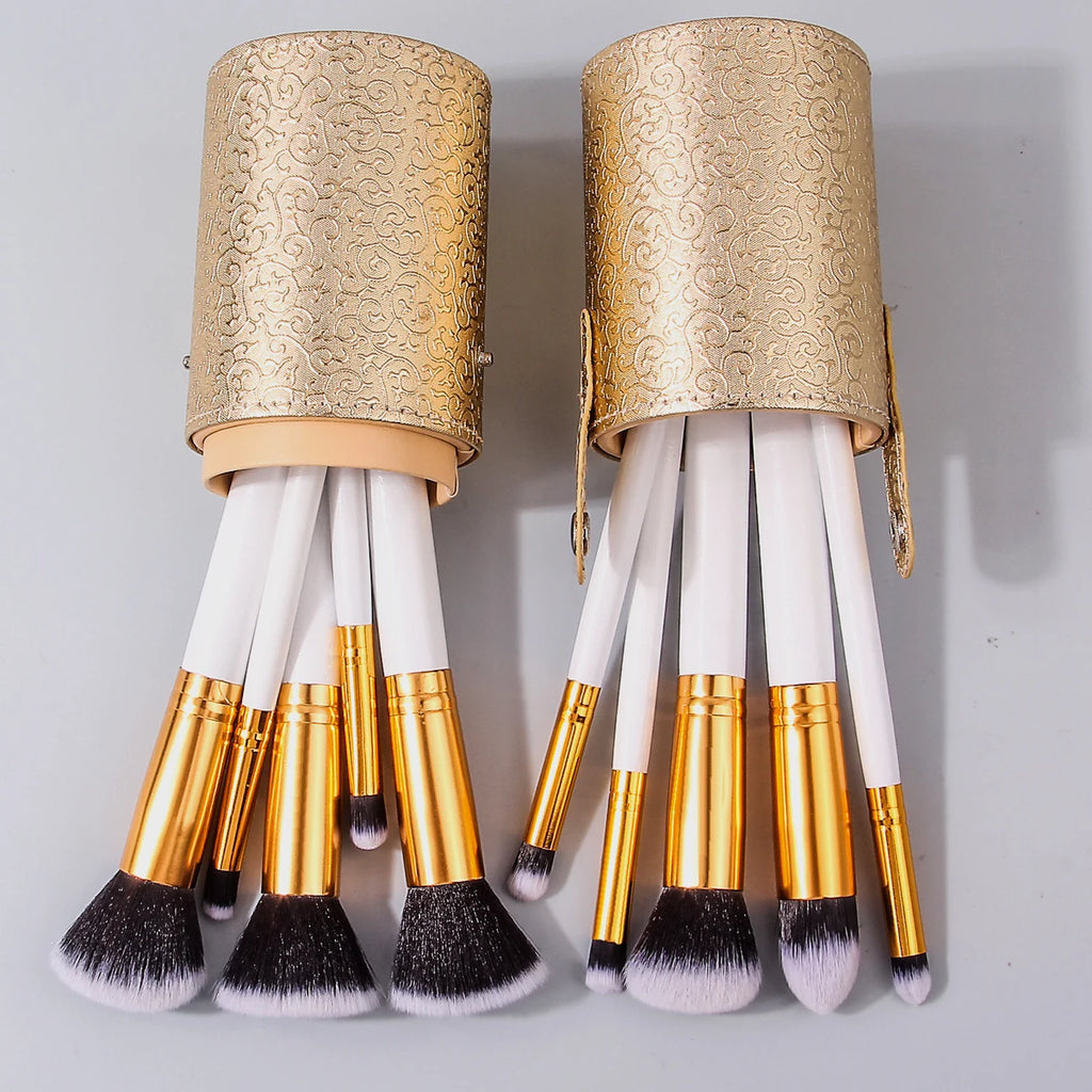 13-Pc Makeup Brush Set | Wood Handle, Sponge & Storage Bucket Makeup Brush Set QXL