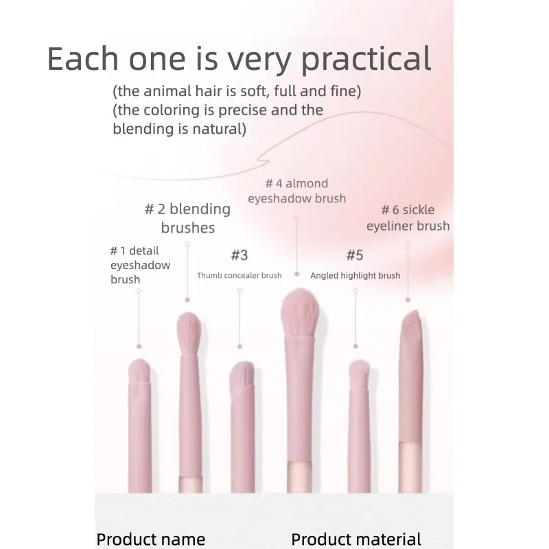 6-Piece Natural Hair Eyeshadow Brush Set | Soft & Gentle Eyeshadow Brush Set QXL