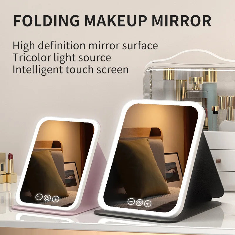 Foldable LED Makeup Mirror | 3-Color Light, Rechargeable LED Vanity Mirror QXL