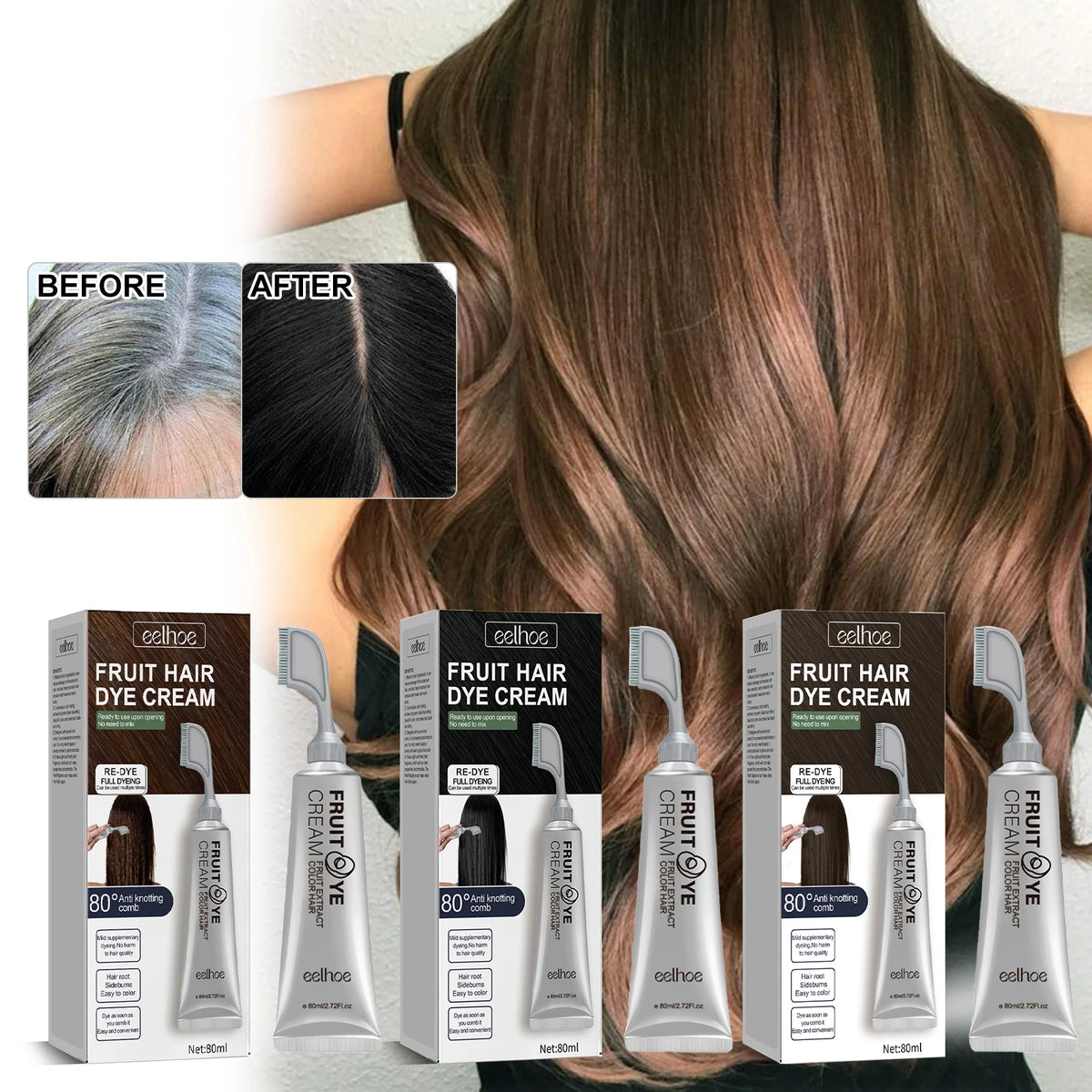 EELHOE Natural Plant-Based Hair Dye Cream | Gray Coverage Hair Dye Cream QXL