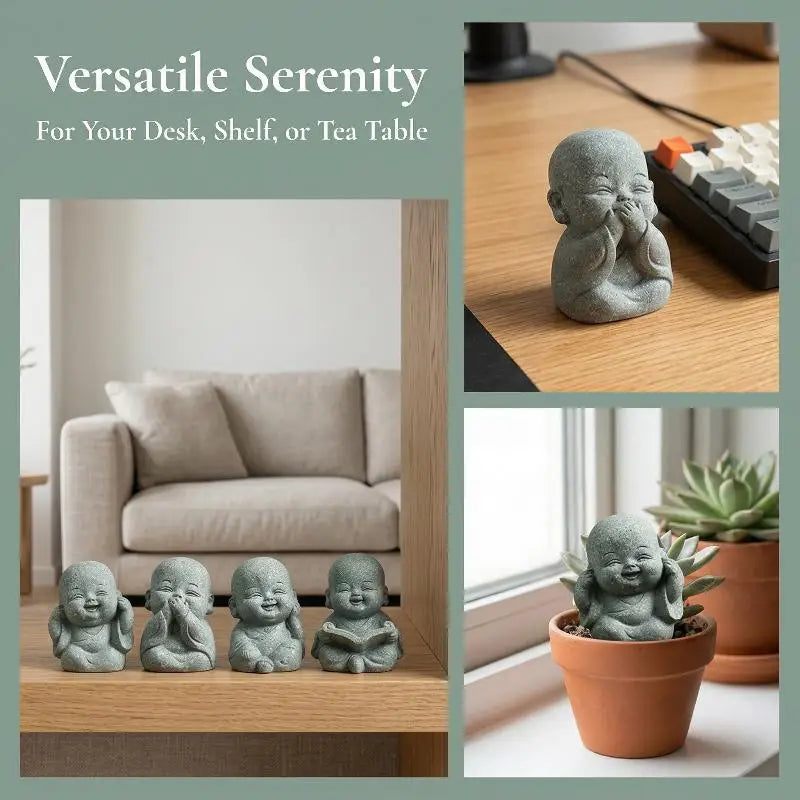 Set of 4 Mini Zen Monk Statues | Resin Home Decor Figurines Decorative Figurine Set QXL