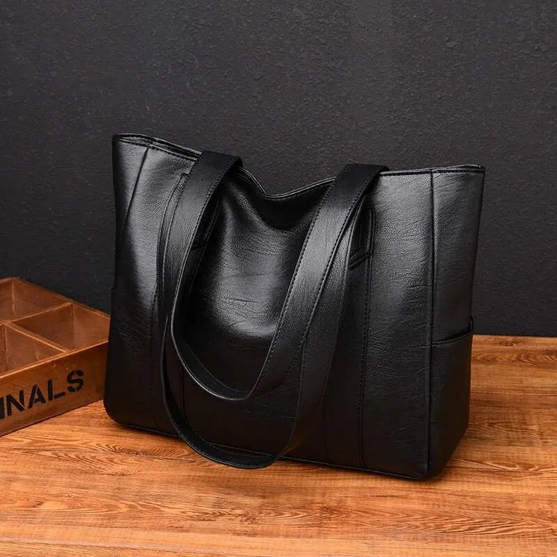 Women's Vintage PU Leather Large Tote Shoulder Crossbody Bag Leather Tote Bag QXL