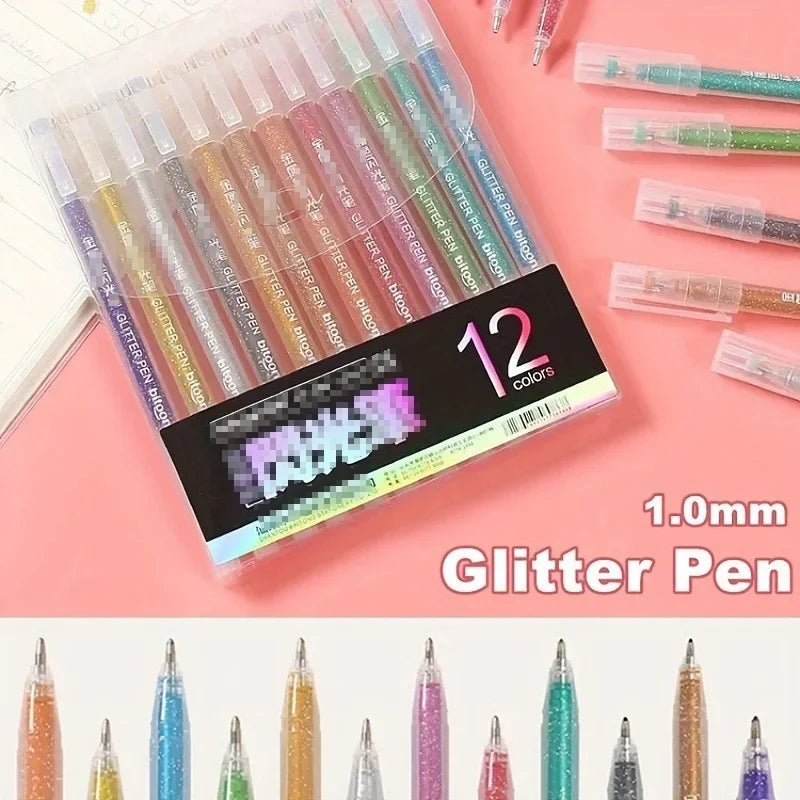 12-Color Glitter Gel Pens | Metallic & Fluorescent Set Glitter Gel Pen Set QXL
