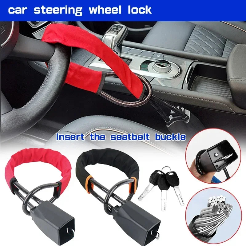 Steering Wheel & Seat Belt Lock | Anti-Theft 3 Keys Car SUV Steering Wheel Lock QXL