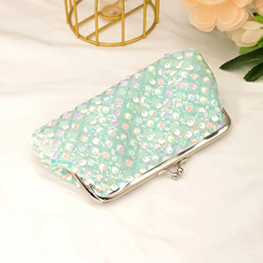Women's Glitter Clutch Bag with Kiss Lock | Party & Daily Use Glitter Clutch Bag QXL green