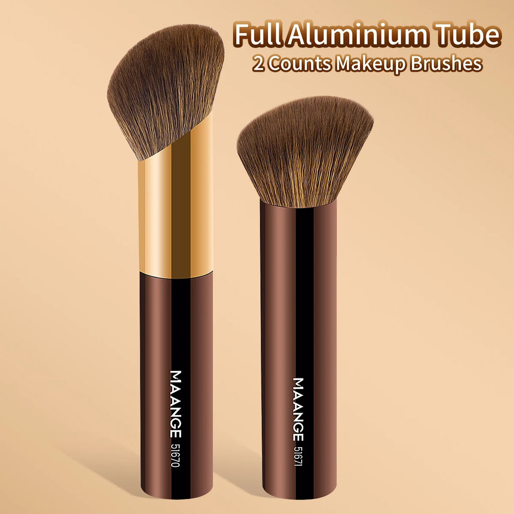 MAANGE 2-Pc Foundation & Contour Sculpting Makeup Brush Set Makeup Brush Set QXL Coffee Brown