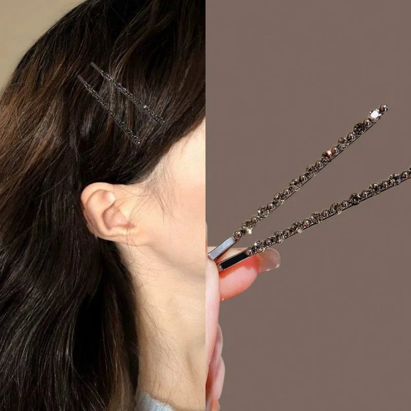 2-Pack Black Rhinestone Hair Clips | Elegant Side Barrettes Rhinestone Hair Clips QXL