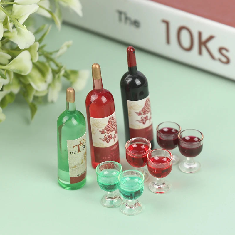 3-Pc 1/12 Dollhouse Miniature Wine Bottle & Glass Set Dollhouse Miniature Set QXL