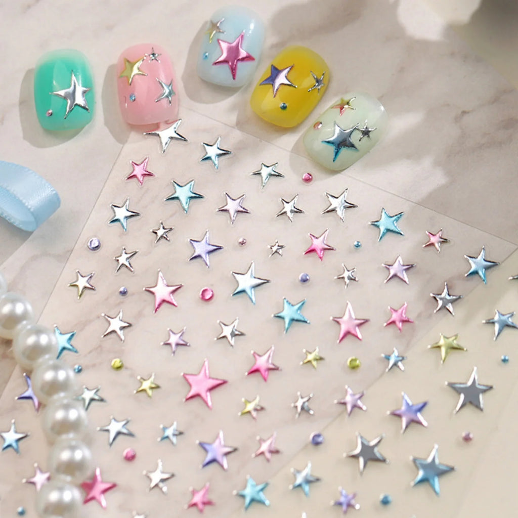 Holographic 5D Star Pentagram Nail Stickers | DIY Decals Nail Art Stickers QXL