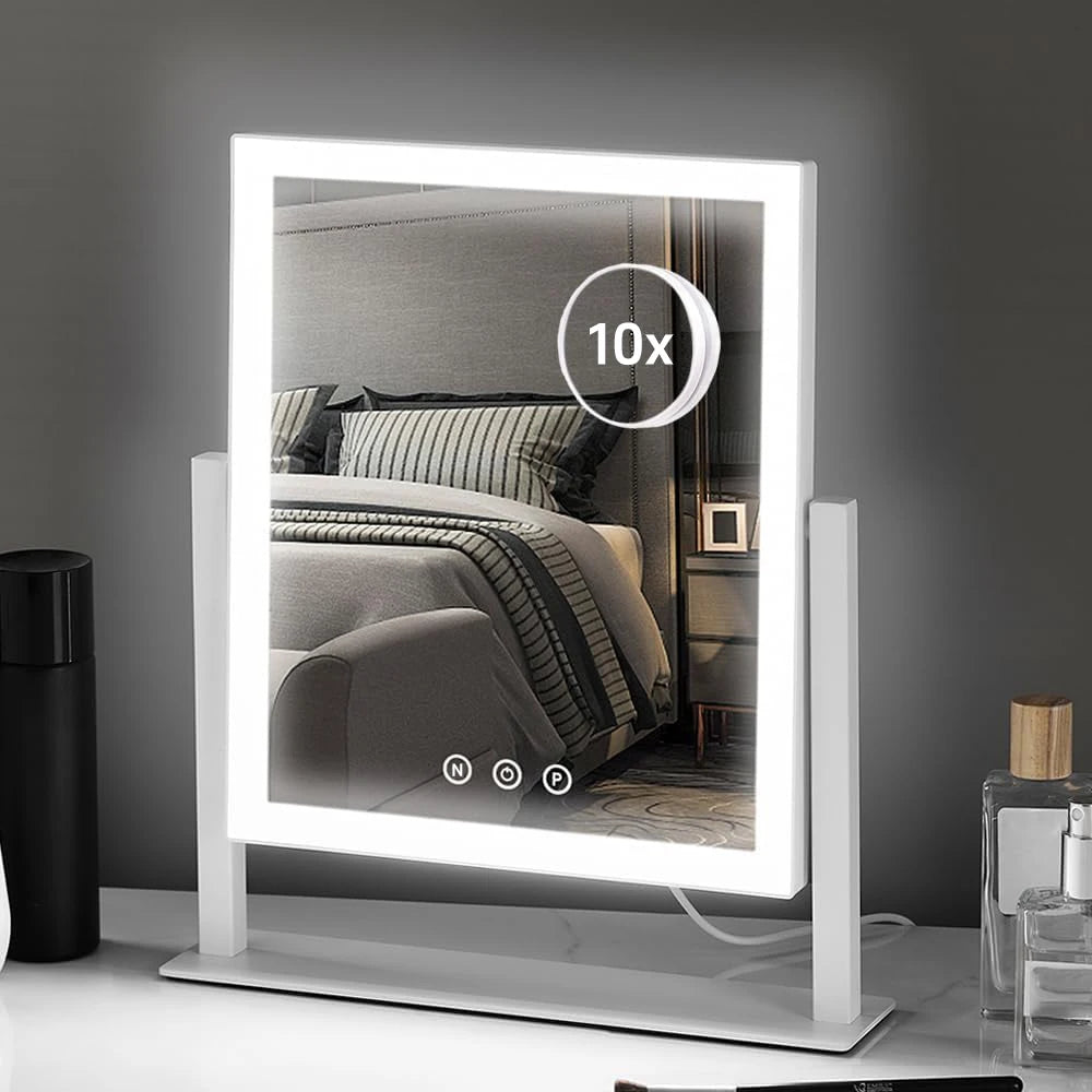 Hollywood Vanity Mirror – 10X Magnifier & 3-Color Dimmable Light Lighted Makeup Mirror QXL