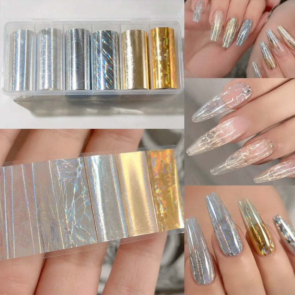 10-Roll Holographic Nail Foil Decals | Aurora Mermaid Transfer Nail Foil Decals QXL
