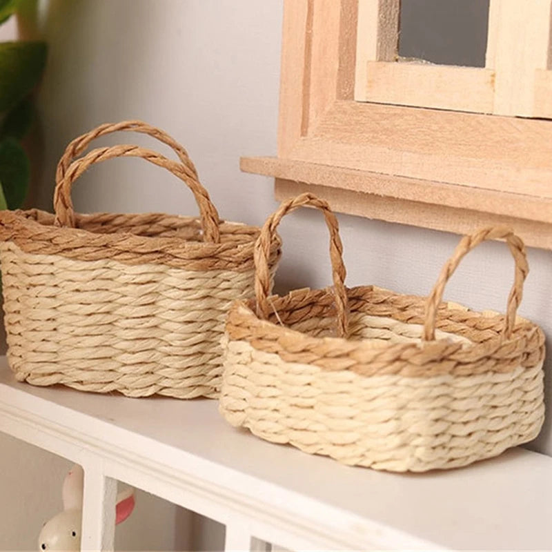 1:12 Dollhouse Miniature Woven Bamboo Basket | Kitchen Decor Dollhouse Miniature QXL