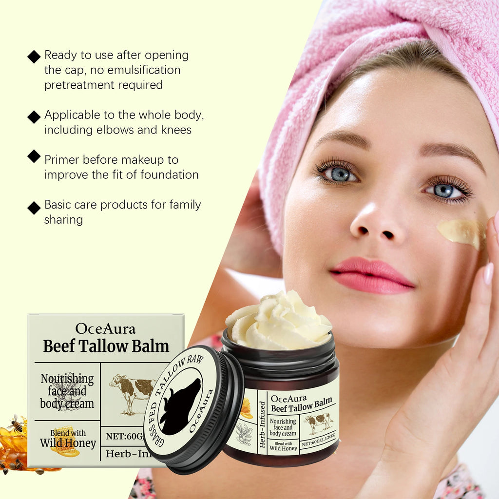 OceAura Beef Tallow Face & Body Moisturizer Cream | Anti-Aging Tallow Moisturizer Cream QXL