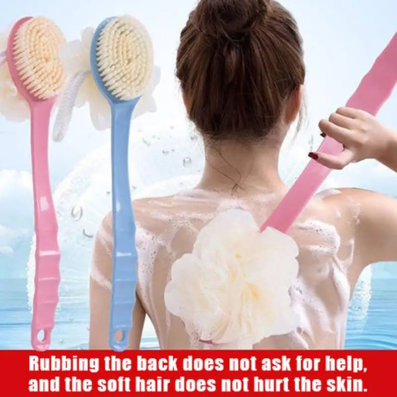 Long-Handle Loofah & Bristle Bath Brush – Body & Back Scrubber Bath Body Brush QXL