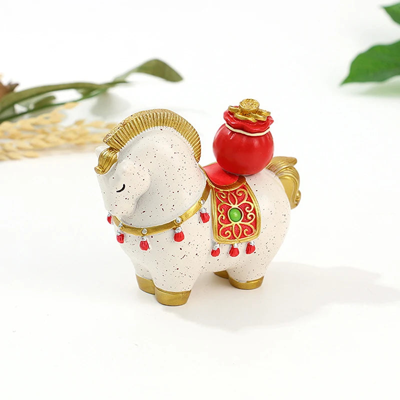 Zodiac Horse Lucky Ingot Figurine | Rotating Resin Home Decor Decorative Figurine QXL