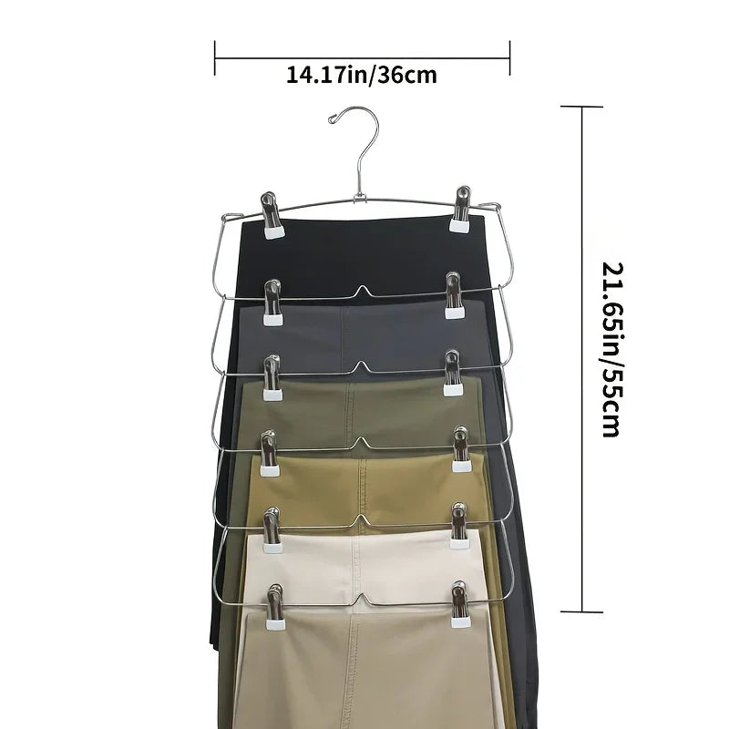 6-Tier Skirt & Pants Hanger with Clips | Space-Saving Closet Multi-Tier Clothes Hanger QXL