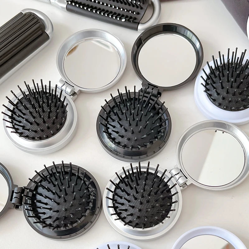 Folding Travel Hair Brush with Mirror | Anti-Static Massage Comb Folding Hair Brush QXL