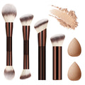4-Pc Retractable Makeup Brush Set | Powder, Contour & Sponge Makeup Brush Set QXL Chocolate