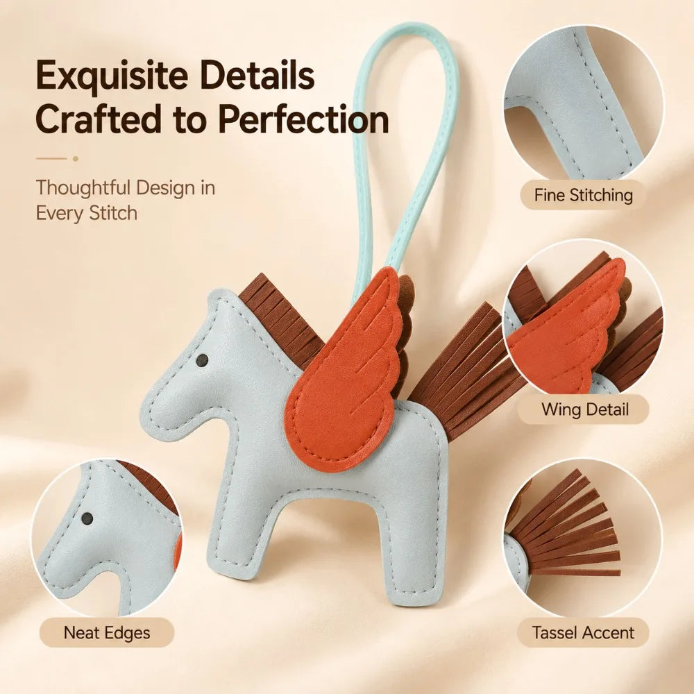 PU Leather Winged Horse Bag Charm | Pony Keychain Pendant Bag Charm Keychain QXL