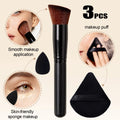 KOSSHOW 3-Piece Makeup Brush, Puff & Sponge Set Makeup Applicator Set QXL black
