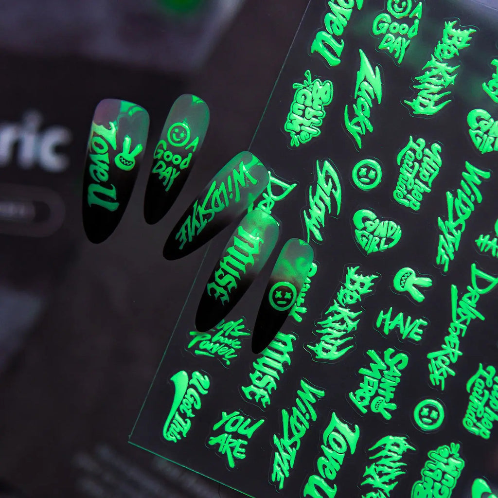 5D Glow-in-Dark Nail Stickers | Graffiti Hip Hop Decals Nail Art Stickers QXL