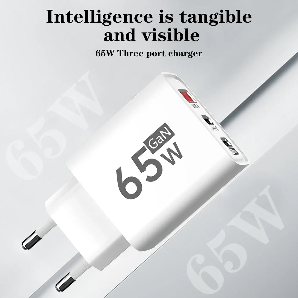 65W GaN USB-C Fast Charger EU/US Plug | Quick Charge 3.0 GaN Wall Charger QXL