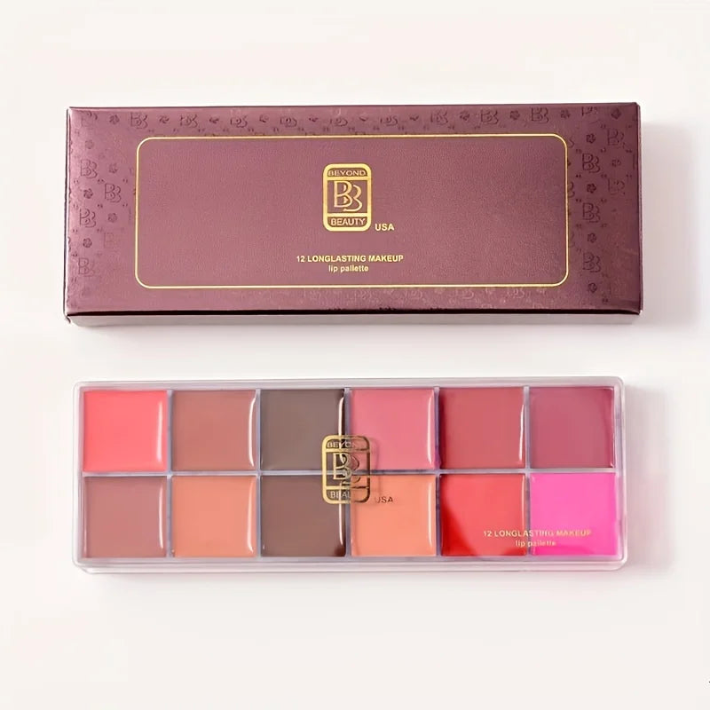 BEYONDBEAUTY 12-Color Moisturizing Lip Gloss Lipstick Palette Lip Color Palette QXL 1 palette