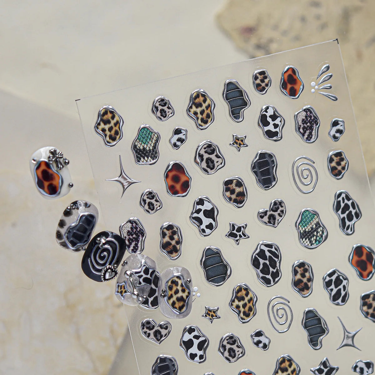 5D Self-Adhesive Nail Stickers | Leopard Snake Stone Designs Nail Art Stickers QXL