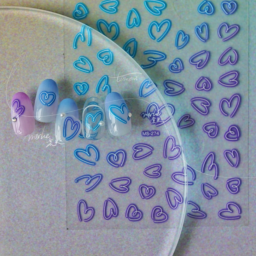 5D Embossed Macaron Heart Nail Art Stickers | Rainbow Decals Nail Art Stickers QXL