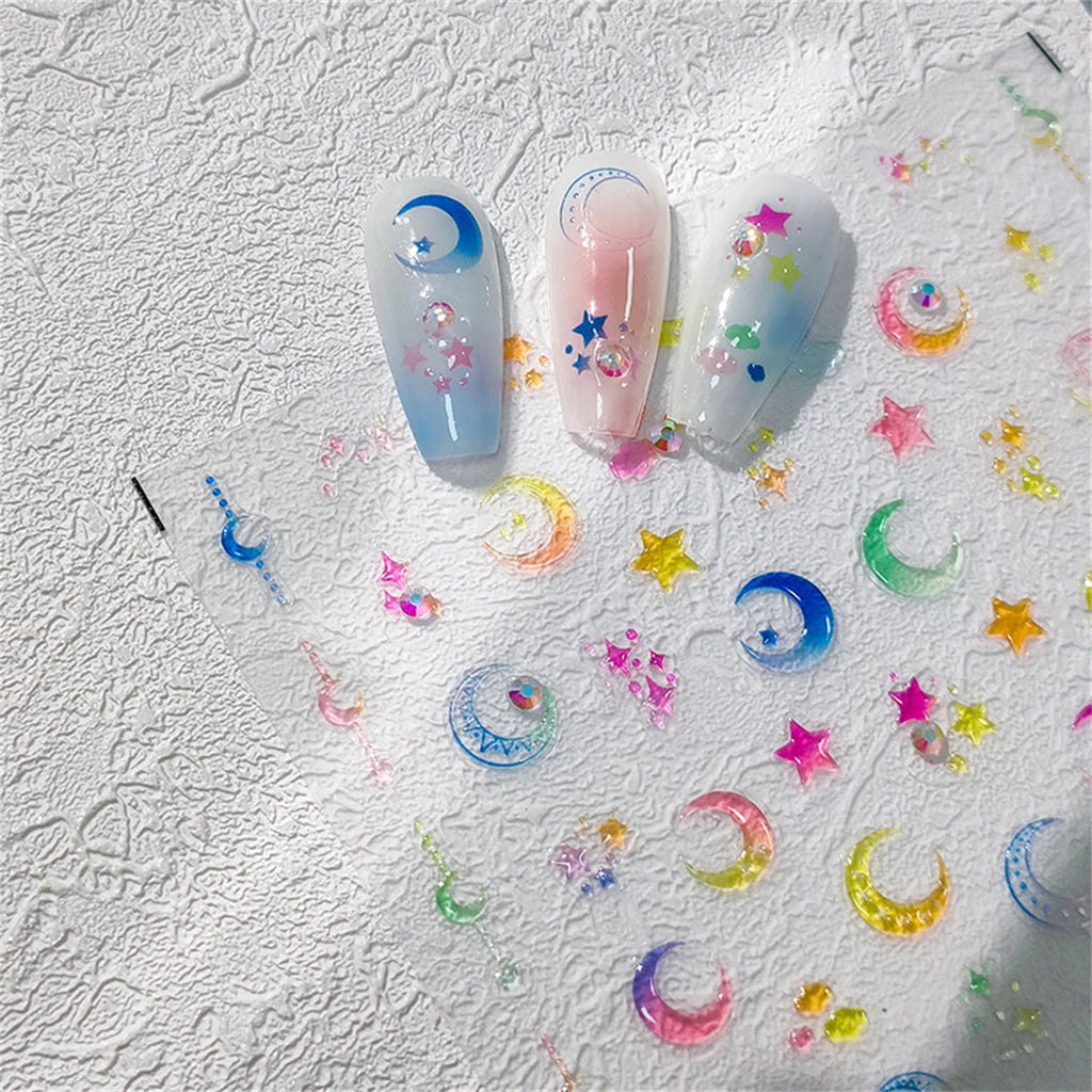 5D Jelly Star Moon Nail Stickers | Kawaii Gradient Nail Decals Nail Art Stickers QXL