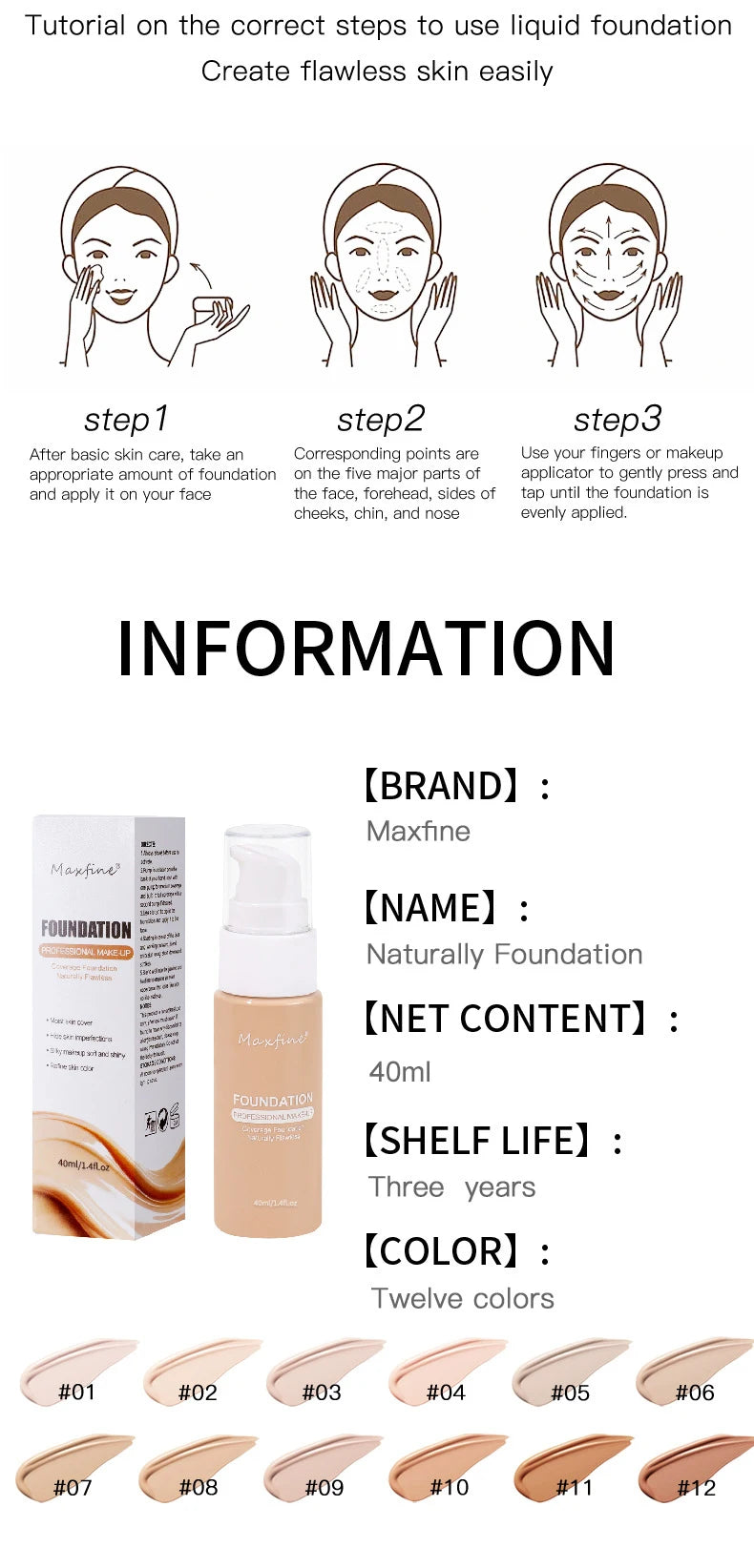 MAXFINE Liquid Foundation – Waterproof Concealer Makeup Liquid Foundation QXL