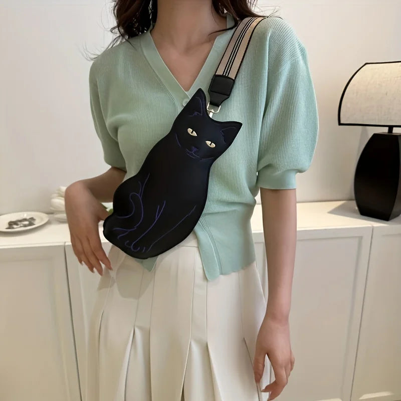 Black Cat Crossbody Chest Bag | Cute Anime PU Leather Crossbody Chest Bag QXL