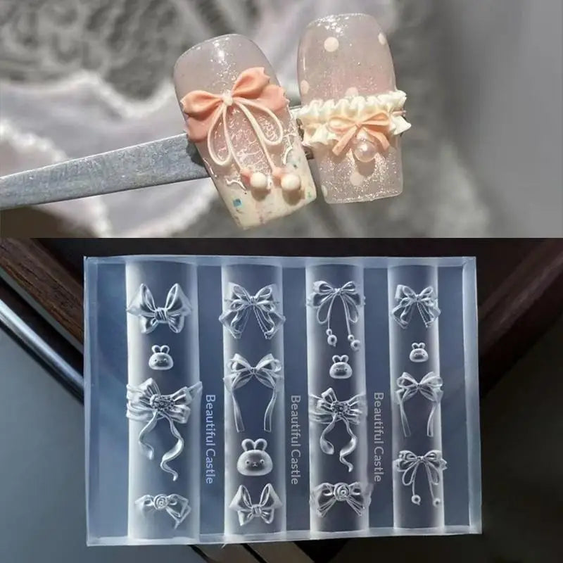 3D Rabbit & Bow Silicone Nail Art Mold | Gel Acrylic Mold Silicone Nail Mold QXL