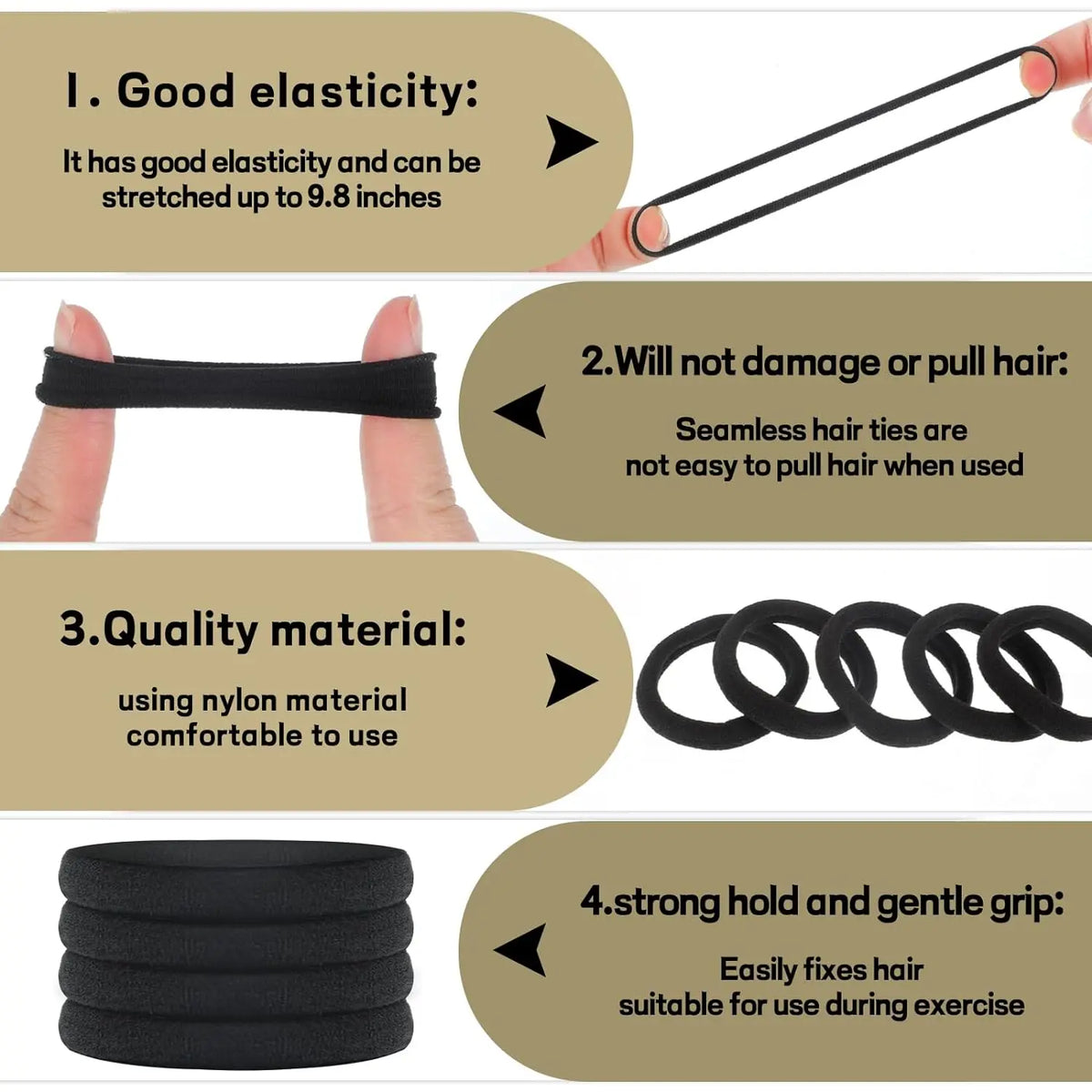 100-Pack Black Seamless Hair Ties | Nylon Elastic Ponytail Holders Elastic Hair Ties QXL