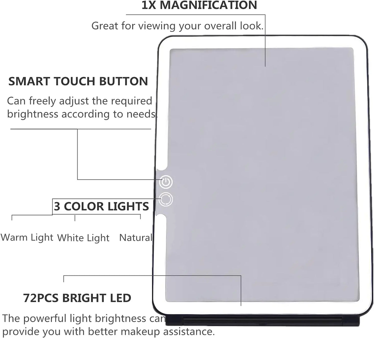 Foldable LED Makeup Mirror USB Rechargeable | 3-Color Dimmable Lighted Vanity Mirror QXL