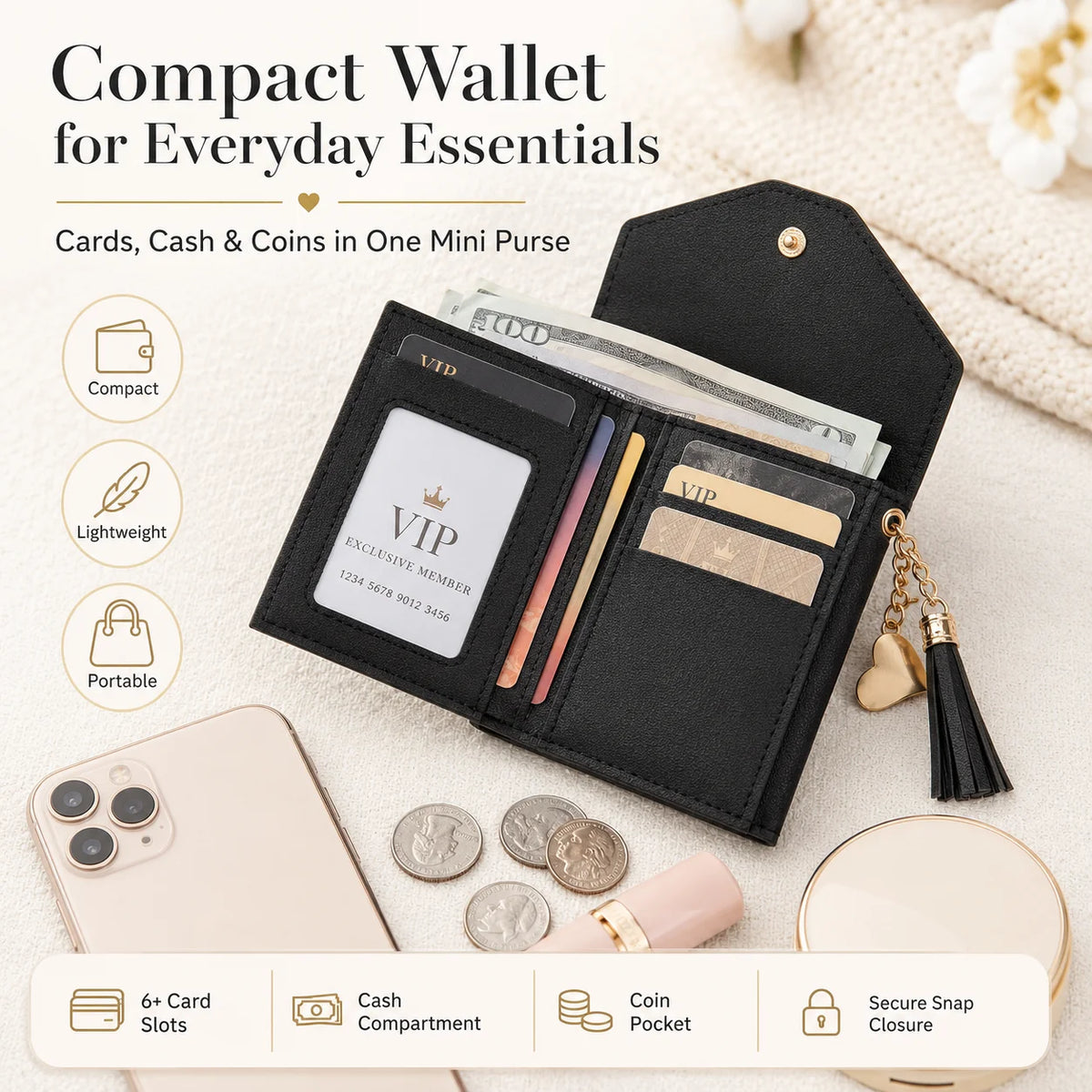 Women's Mini Clutch Wallet – Card, Coin & Cash Organizer Clutch Wallet QXL