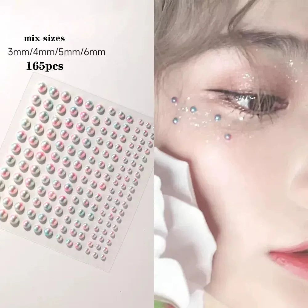 Self-Adhesive Pearl Stickers Beige Mix 3–6mm | Hair & Face Gems Pearl Stickers QXL mix sizes-E-165pcs