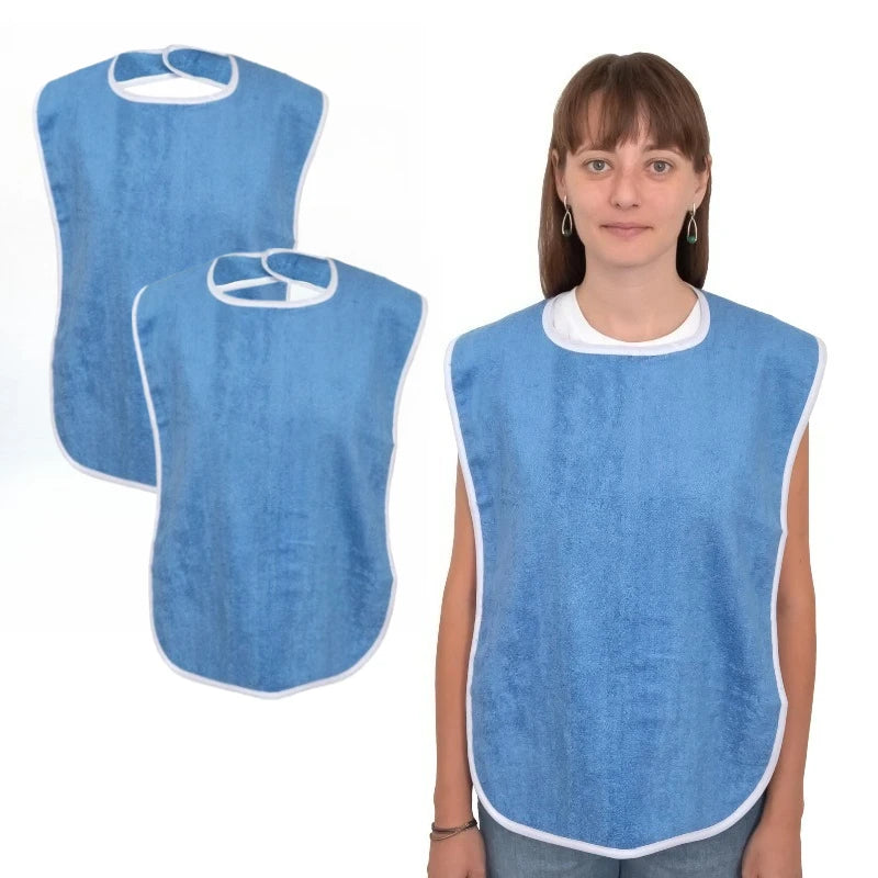 Waterproof Adult Bibs for Elderly Men & Women | Washable Adult Mealtime Bib QXL 2pcs