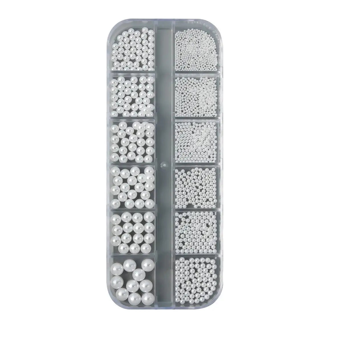 12-Grid Mixed White Pearl Nail Charms | Flatback Bead Set Nail Art Pearls QXL A