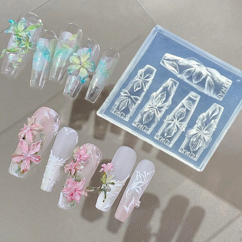 3D Hibiscus Silicone Nail Art Mold | Floral Carving Template Nail Art Mold QXL