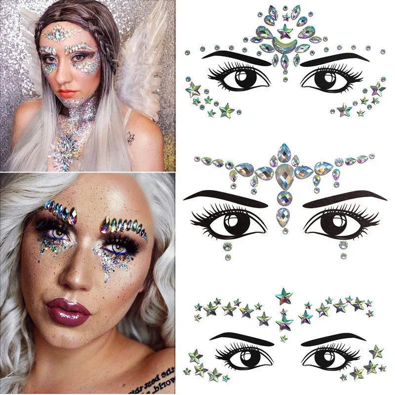 3D Rhinestone Face Jewels & Body Gem Stickers | Party Makeup Face Gem Stickers QXL