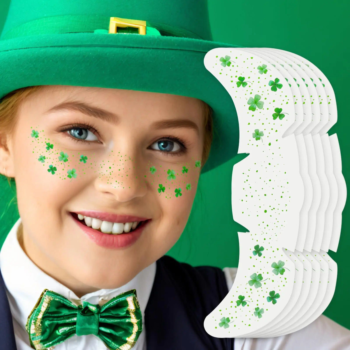 Green Leaf & Clover Temporary Tattoo Face Stickers for Women Temporary Tattoo Stickers QXL