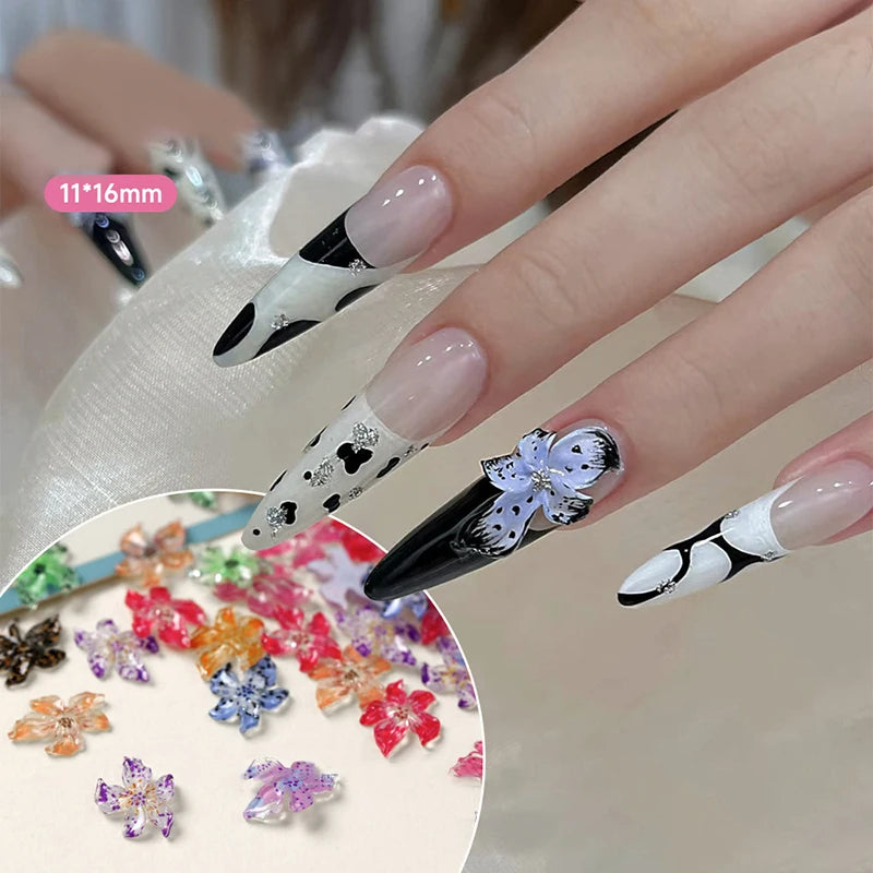 50-Pc 3D Resin Lily Flower Nail Charms | Ice Transparent DIY Nail Art Charms QXL