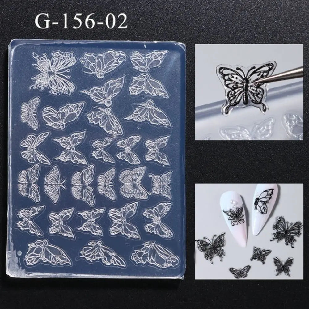 3D Nail Art Silicone Mold | Snowflake Butterfly Gel Stencil Nail Art Mold QXL G-156-02
