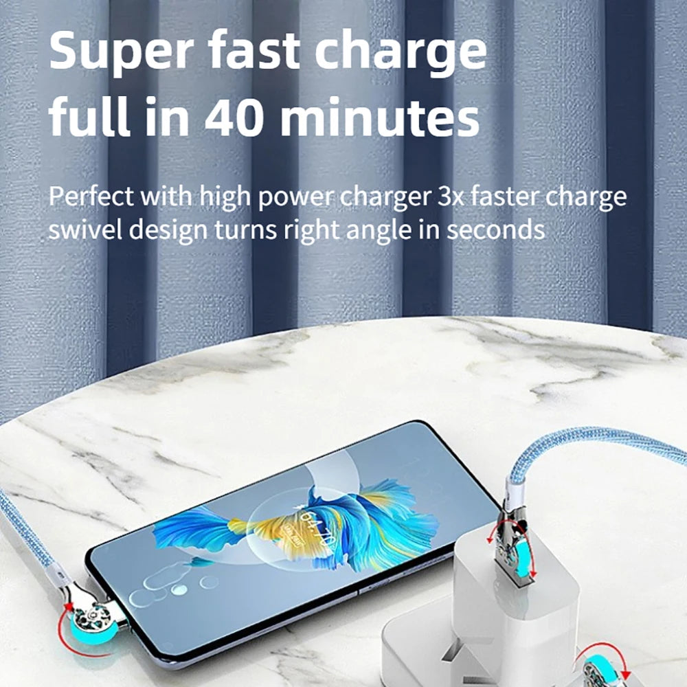 180° Rotating USB-A to USB-C Fast Charging Cable | LED & Braided USB Charging Cable QXL