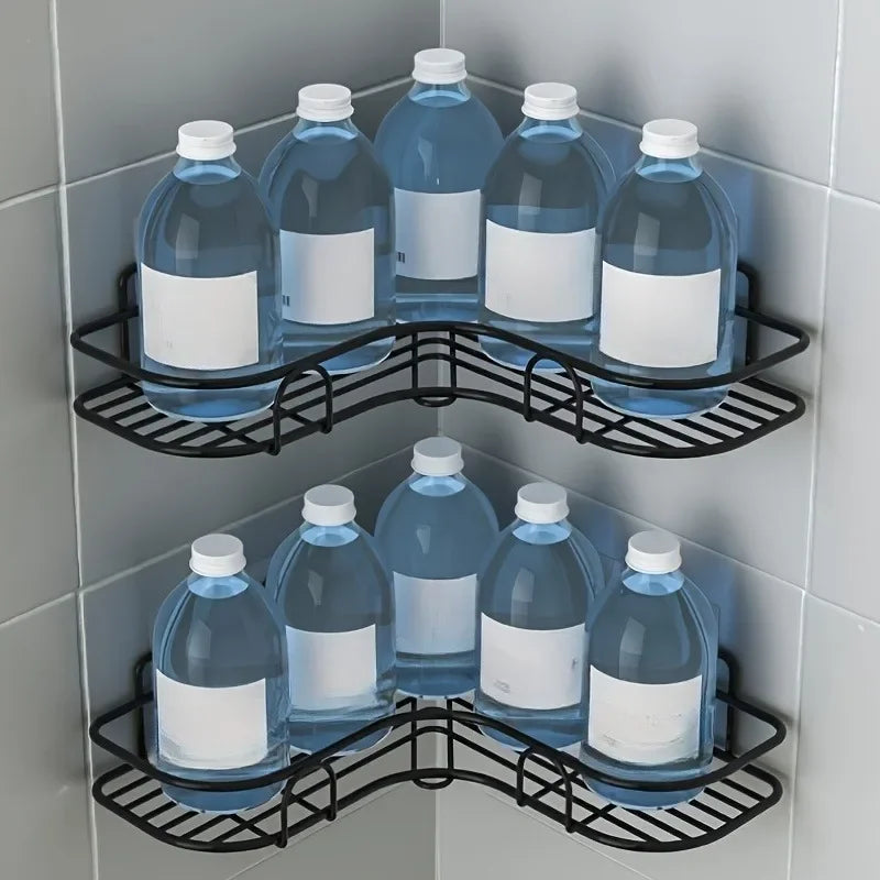 Punch-Free Corner Bathroom Shelf | Iron Tripod Storage Stand Bathroom Corner Shelf QXL