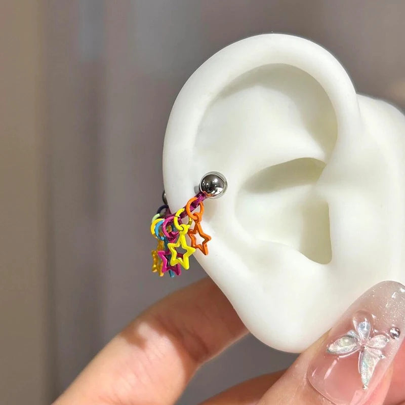 Dopamine Star Tassel Hoop Earring | Colorful Clay Jewelry Fashion Hoop Earring QXL 1pcs A
