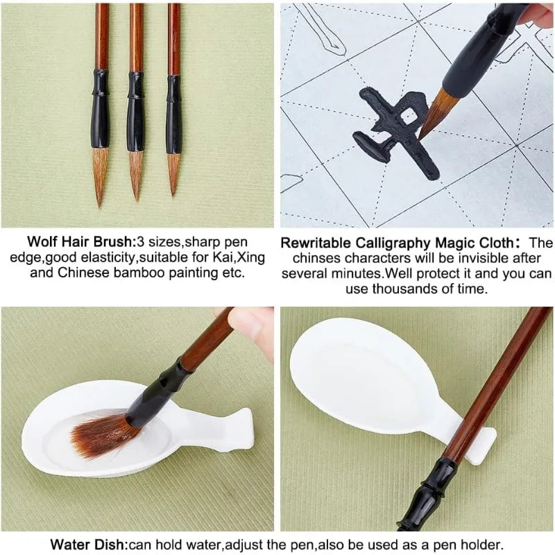 Chinese Water Writing Calligraphy Set | Reusable Cloth Paper Calligraphy Practice Set QXL