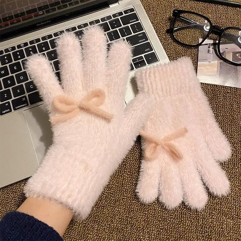 Women's Plush Bow Thermal Gloves | Touchscreen Winter Gloves Winter Gloves QXL Pink